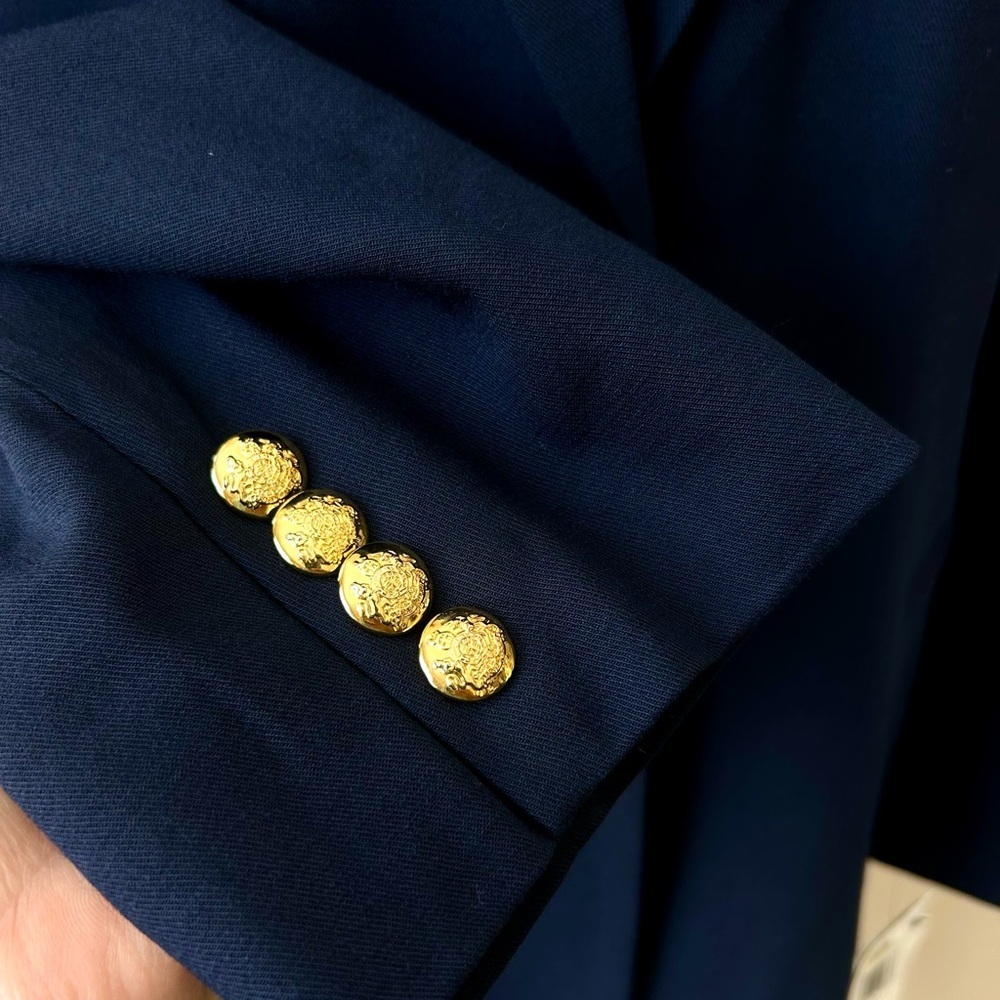 Ralph Lauren Wool Blend Two Button Blazer Navy Blue Gold Crest Buttons 20W NWT - Picture 9 of 11